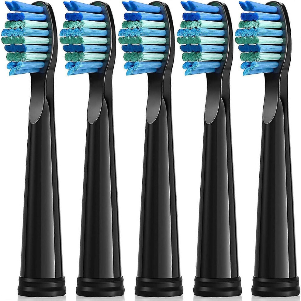 (As show, One size) Replacement Brush Heads (Black Brush Head) 5pc Fit For Fairywill D7/D8/FW507/FW508/FW551/FW2011/FW917/FW959/FW515/Seago SG E9 Elec