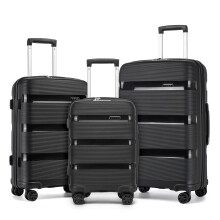 (black, 19+24+28) 3-Piece 19+24+28inch PP Hardshell Luggage Travel Set Suitcases