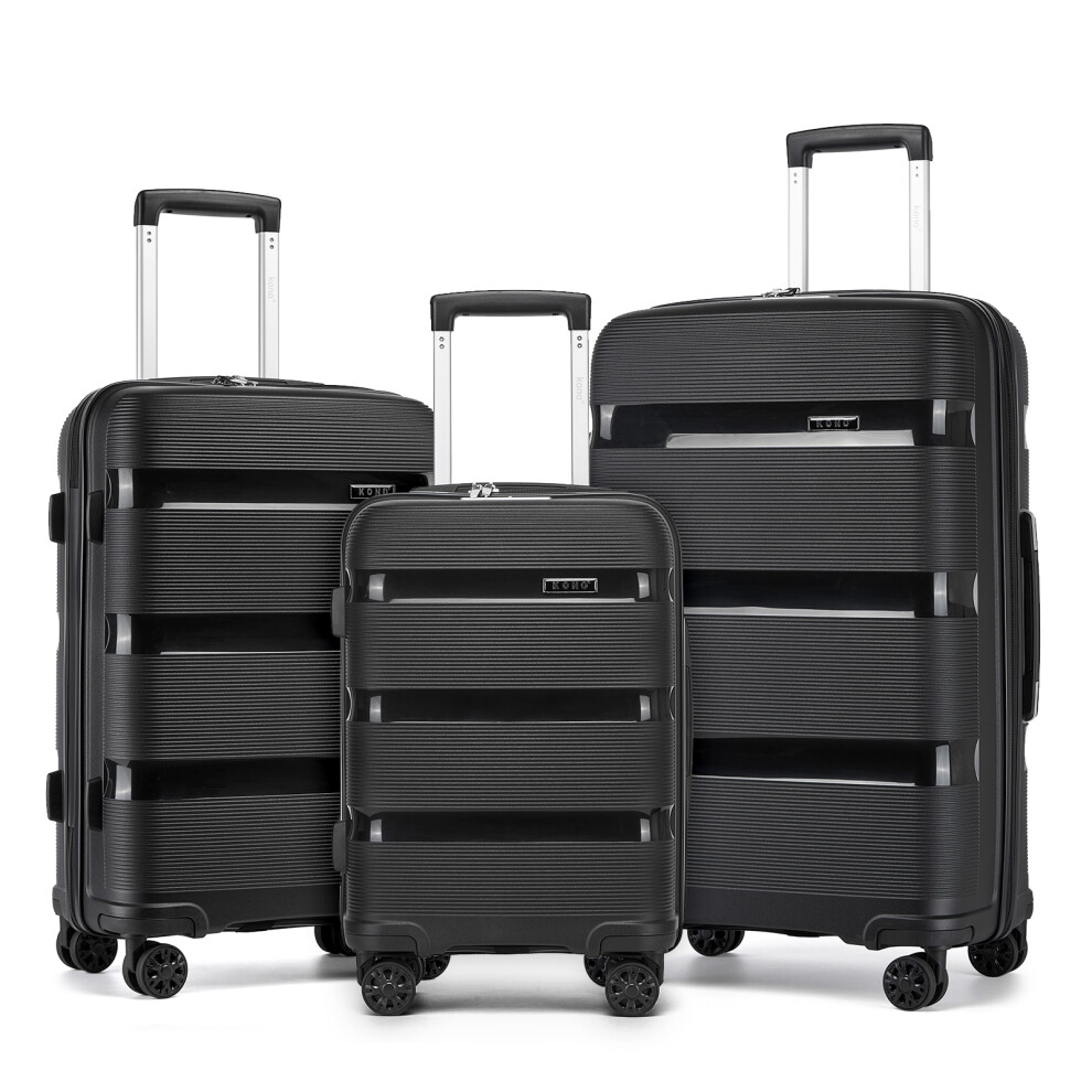 (black, 19+24+28) 3-Piece 19+24+28inch PP Hardshell Luggage Travel Set Suitcases-image-OPC-PHMS5NW-NEW