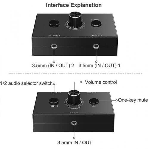 Stereo Audio Switch Audio Switcher 2 Input 1 Output / 1 Input 2 Out Audio 2