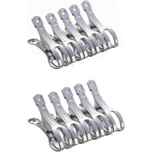 10 Pieces Clothespins, Large Stainless Steel Beach Towel Clips, Towel Clips, Windproof Towel Clips, Clothes, Carpets, Curtains (Stainless Steel)