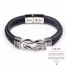 (Love My Son + To My Son Card) 2025 Mother And Son Forever Linked Together Braided PU Leather Bracelet TOP XMAS Hot