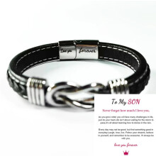 (Love you forever + To My Son Card) 2025 Mother And Son Forever Linked Together Braided PU Leather Bracelet TOP XMAS Hot