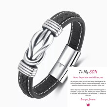 (Blank + To My Son Card) 2025 Mother And Son Forever Linked Together Braided PU Leather Bracelet TOP XMAS Hot