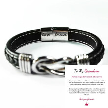 (Love you forever + To My Grandson Card) 2025 Mother And Son Forever Linked Together Braided PU Leather Bracelet TOP XMAS Hot