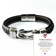 (Love you forever + To My Husband Card) 2025 Mother And Son Forever Linked Together Braided PU Leather Bracelet TOP XMAS Hot