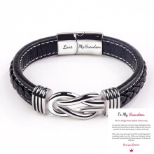 (Love My Grandson + To My Grandson Card) 2025 Mother And Son Forever Linked Together Braided PU Leather Bracelet TOP XMAS Hot