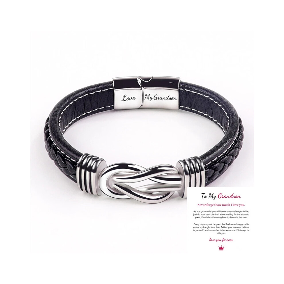 (Love My Grandson + To My Grandson Card) 2025 Mother And Son Forever Linked Together Braided PU Leather Bracelet TOP XMAS Hot