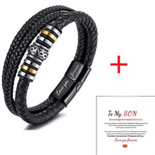 (Love you forever + To My Son Card #2) 2025 Mother And Son Forever Linked Together Braided PU Leather Bracelet TOP XMAS Hot