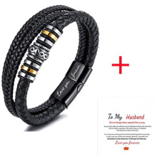(Love you forever + To My Husband Card #2) 2025 Mother And Son Forever Linked Together Braided PU Leather Bracelet TOP XMAS Hot