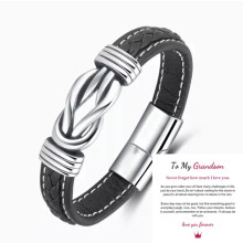 (Blank + To My Grandson Card) 2025 Mother And Son Forever Linked Together Braided PU Leather Bracelet TOP XMAS Hot