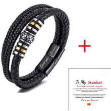 (Love you forever + To My Grandson Card #2) 2025 Mother And Son Forever Linked Together Braided PU Leather Bracelet TOP XMAS Hot