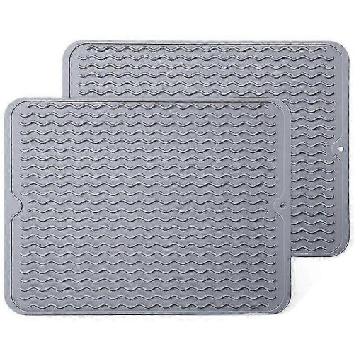 Silicone Dish Drying Mat for Kitchen Counter, 2-Pack Fast Drying Pad, Non-Slip Dish Drainer Mat, He