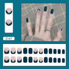 (As show, One size) False Nail Tips Fake Artificial Art Diy Finger Cover Advanced White Peacock Green Finished Product