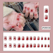 (As show, One size) False Nail Tips Fake Artificial Art Diy Finger Cover Short Student Pink Transparent Peach Heart Pear