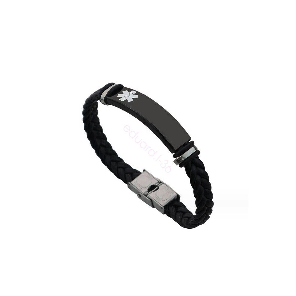 (White) Medical Alert Bracelet Personalised Customised Engraving Stainless ID Name
