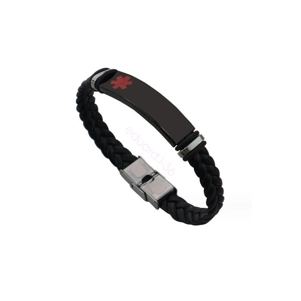 (Red) Medical Alert Bracelet Personalised Customised Engraving Stainless ID Name
