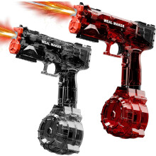 (Black+Red) 2Pcs Electric Water Gun with LED Lights,Transparent Automatic Squirt Guns High Powered IP67 Waterproof,Up to 26FT Longer Range Water Pistol for Kids