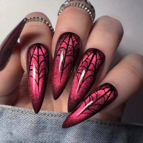 6 Pack Halloween Press On Nails Set - 144 τεμ. Μακριά ψεύτικα νύχια σε σχή