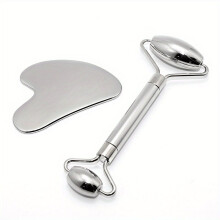 Luxury Zinc Alloy Face Roller and Stainless Steel Gua Sha Set - Ματ μεταλλική ξύστρ