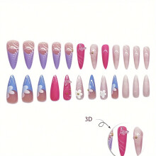 96 τμχ Luxury Fashion Press On Nails Set, μεσαίου μήκους σε σχήμα αμυγδάλ