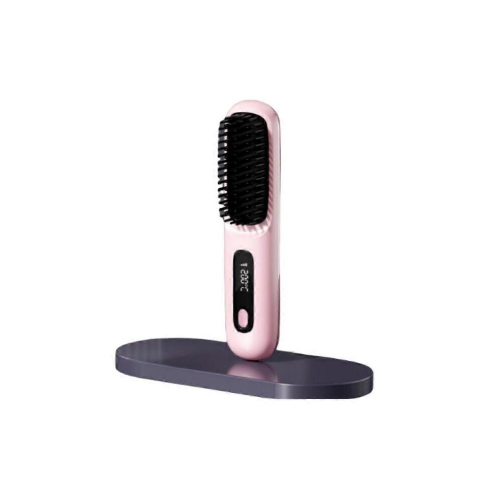 (Pink)Go Brush Pro Hair, Portable Straightener Brush, Hair Straightener