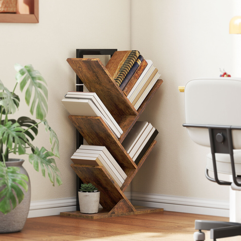 Rackhams Brown 5-Tier Tree Bookshelf With Steel Frame For Living Room, Rustic - 50W X 24D X 82H Cm - Image 3