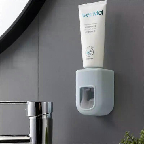 (Blue)Automatic Toothpaste Dispenser Dust-Proof Toothbrush Holder Wall Mount Stand Bathroom Accessories Set Toothpaste Squeezer 1