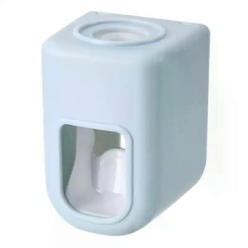 (Blue)Automatic Toothpaste Dispenser Dust-Proof Toothbrush Holder Wall Mount Stand Bathroom Accessories Set Toothpaste Squeezer