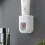 (White)Automatic Toothpaste Dispenser Dust-Proof Toothbrush Holder Wall Mount Stand Bathroom Accessories Set Toothpaste Squeezer 3