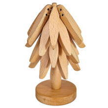 (Primary Colour)Wooden Trivets for Hot Dishes Tree Shape Trivet Set Coaster for Teapot Pots