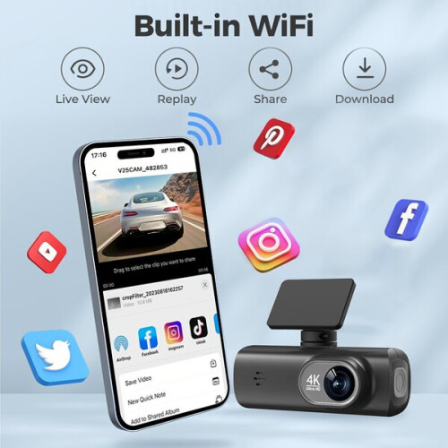 4K Ultra Hd Dual Camera Car Dvr με ασύρματο Internet, νυχτερινή όραση, αισθητή 2