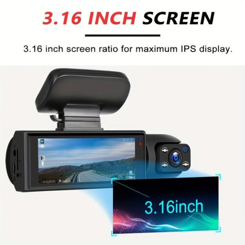 Dash Cam εμπρός και μέσα, οθόνη Ips 1080P 8,03 cm, Dvr αυτοκινήτου, βρό 2