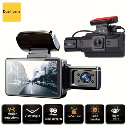7,62 cm Dual Lens Car Dash Cam Μπροστινή και Πίσω Κάμερα Loop Back Κάμε 2