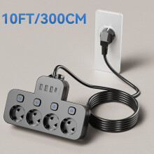 Multifunkčná 8-v-1 Eu elektrická zásuvka s USB, 4 Eu AC zásuvky, 3 USB porty a 1 port Type-C, samostatný