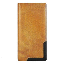 (Yellowish Brown) Vintage Long Leather Wallet Men's Versatile Bifold Cowhide Card Holder Multi-Slot Durable Money Clip Stylish Cash Purse