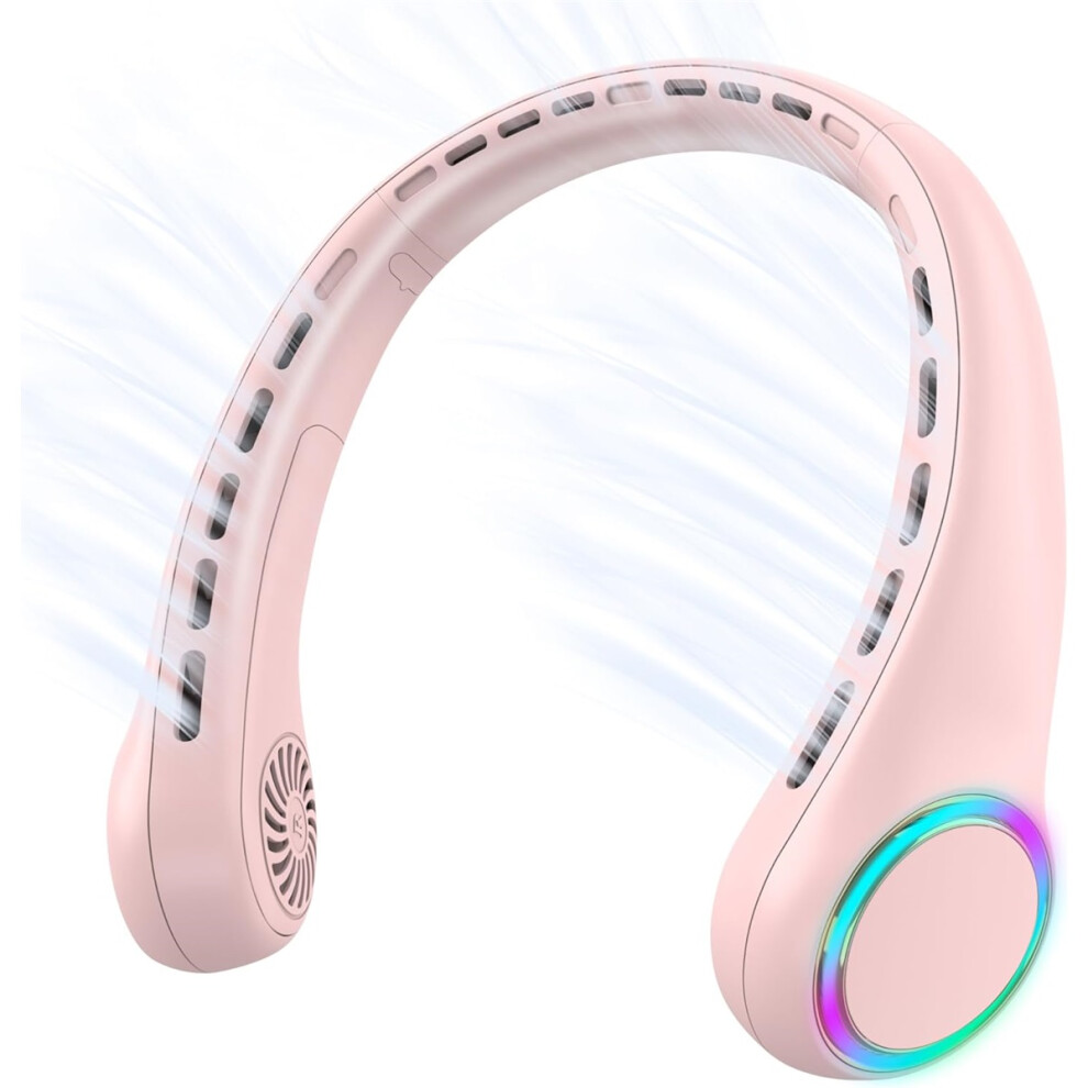 (Pink) Bladeless Neck Fan â Portable 4000mAh Cooling Fan with 3 Speeds & LED Light-image-OPC-PHMSDY5-NEW