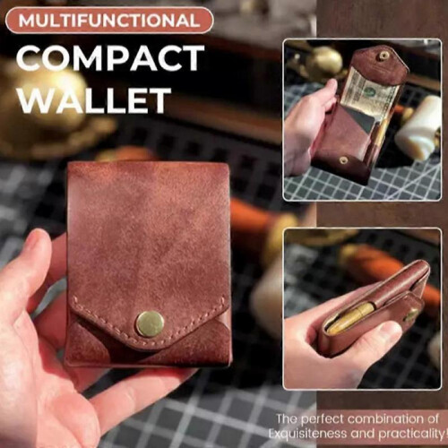 Multifunctional Compact Wallet,Handmade Leather Wallet for Men,Small Slim Thin 1