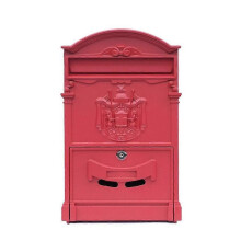 (Matte Red) European Style Antique Lockable Security Mailbox Waterproof Wall-Mounted Mail Organizer for Villa Farmhouse Exterior Decor