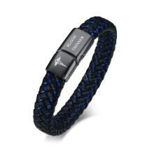 (BLOOD THINNER, 8 inch) Custom Engraving Medical Alert ID Leather Bracelet Men Braided Stainless Steel New