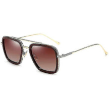 (Gold Frame-Gradient Brown Lens) Vintage Aviator Square Sunglasses For Men Gold Frame Retro Brand Classic Tony Stark Sunglasses High Quality