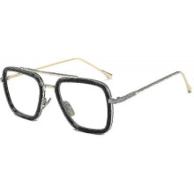 (Black Frame-Clear Lens) Vintage Aviator Square Sunglasses For Men Gold Frame Retro Brand Classic Tony Stark Sunglasses High Quality