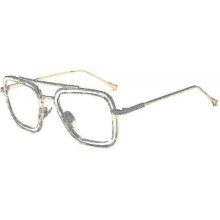 (Gold Frame-Clear Lens) Vintage Aviator Square Sunglasses For Men Gold Frame Retro Brand Classic Tony Stark Sunglasses High Quality