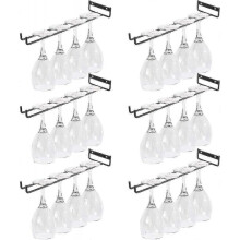 6 Pack Wine Glass Rack, Wall Mounted Wine Rack, 11" Shelf Wine Cup Display Stand, Metal Hanging Wine Glass Holder Great for Bar And Kitchen, Black