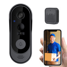 (Black) Doorbell Camera Wireless Doorbell with Chime Smart Home WIFI HD Outdoor Phone Camera Security Video Intercom Night Vision 2-way Audio