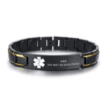 (Black&Blue, DNR(DO NOT RESUSCITATE)) Men Medical Alert ID Bracelet Stainless Steel Emergency Chain Free Laser Engrave