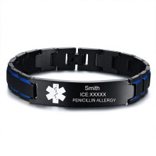 (Black&Blue, Other Engraving message or note us) Men Medical Alert ID Bracelet Stainless Steel Emergency Chain Free Laser Engrave New