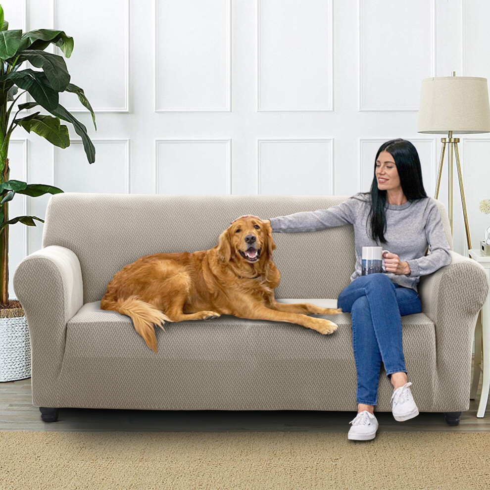 (3-Seater, Beige) Elastic Furniture Cover for Sofa & Couch