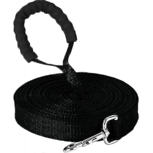 30m Long Dog Leash with Padded Handle for Training and Tracking (Black, 30m)