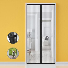 BIFY Magnetic Fly Screen, Fiberglass, 110 x 220 cm, Magnetic Insect Screen Door, with Side Storage Strips, Automatic Shut-Off Without Drilling, for Ba